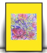 łąka rysunek A4, boho plakat 21x30, kwiatki obrazek a4 grafika do domu