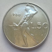 50 lirów 1980 Republica Italiana podwójne bicie