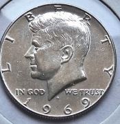 1/2 dolara 1969 Kennedy, USA, Ag400 , Menniczy