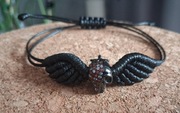Bransoletka charms czaszka cyrkonie skrzydła hand made