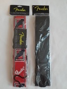 2 paski z logo Fender: skórzany i haftowany czerwony