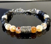 BRANSOLETKA RUNA FEHU KAMIEŃ CYTRYN LAWA  ZAPIĘCIE STAL CHIRURGICZNA 316L 