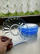 Zestaw komplet talerzy deserowych niebieskich szklanych Ząbkowice