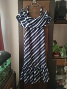 Sukienka maxi niebieska sukienka w paski kolorowa letnia sukienka S