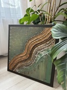 Abstrakcyjny obraz strukturalny w odcieniach zielenych i brązowych