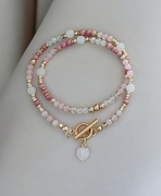 Naszyjnik kamienie naturalne kwarc różowy Rodochrozyt hematyt stal 