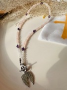 Pamiątka I Komunii Świętej - Naszyjnik z Różowego Kwarcu z Ametystem