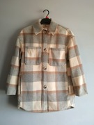 Płaszcz damski beżowy kurtka koszulowa w kratę jesień wiosna XS