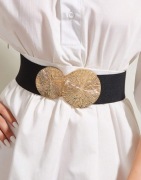 Pasek damski elastyczny guma czarny złota klamra