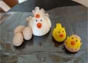 Kury z masy cukrowej na tort Jajka 