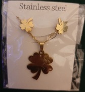 Komplet złoty koniczyna stal chirurgiczna 