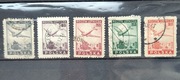 znaczki fig. 395,396,398,399,400 wydanie lotnicze 1946 r