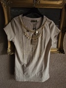 Bluzka damska t shirt beżowa Gil Santucci ozdobny łańcuch S