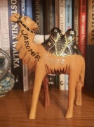 Piękna drewniana figurka wielbłąd dromader, baktrian. XXw. Jaromir Tunezja.