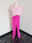 Elegancki komplet damski Barbie Pink spodnie + bluzka S/M
