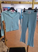 Nowy miętowykomplet prążek zestaw bluzka sweterek + dzwony r. 116/122