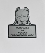 Tabliczka ostrzegawcza uwaga pies AMSTAFF +  na tabliczce dowolny tekst