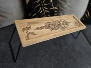 Tacka świecznik drewniany deska ozdobna motyw węża i róży wypalane ręcznie 
