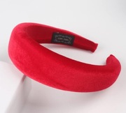 Czerwona, gruba, aksamitna opaska do włosów, hand made