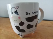 KUBEK ceramiczny z KROWĄ BIAŁY NA NÓŻKACH KRÓWKA KROWA SMUKEE