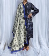 Indyjski komplet M 38 tunika chusta spodnie bawełna czarny niebieski biały