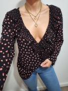 elastyczna kopertowa bluzka długi rękaw serduszka falbanka oasis