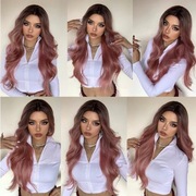 Piękna peruka, róż ombre, fale, długa, miękka