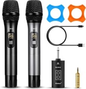 Bezprzewodowy mikrofon podwójny ręczny z metalu, z Bluetooth 6,35 mm/3,5 mm