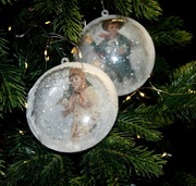 Komplet bombek RETRO "CHŁOPCY" szron śnieg medaliony 11cm 2szt.