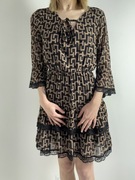 Brązowa sukienka, geometryczny wzór, koronka rozm. M/L Made in Italy