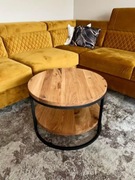 STOLIK KAWOWY LOFT OKRĄGŁY LITY DĘBOWY STAL 60 CM