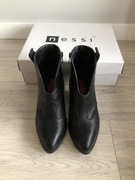 Botki czarne 38 Nessi zimowe skóra naturalna7,5cm 