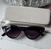 ZARA czarne okulary przeciwsłoneczne ze zdobieniami jesienne kocie etui