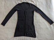 Czarny wełniany kaszmirowy elegancki długi zapinany sweter ok. 36 - 38