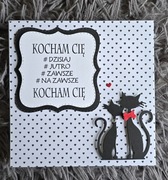 Kartka walentynkowa ręcznie robiona  kotki walentynki