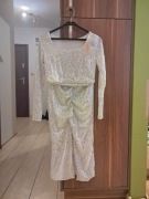 KOMPLET CEKINOWY TOP+ SPÓDNICA SREBRNY