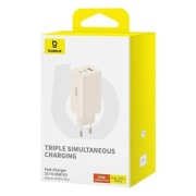 Ładowarka sieciowa Baseus GaN5 2x USB-C + USB 65W + Kabel 1m Biały