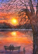 Wieczorna sielanka 30/42cm. Original Akwarela A3