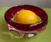 Misa kolekcjonerska grube czerwone szkło huta Tarnowiec vintage PRL 