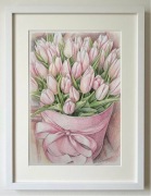 Rysunek tulipany różowe kredki A4 | flower box kokarda ręcznie | narysuję