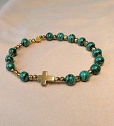 Bransoletka różaniec na rękę z kamieni malachit prezent krzyżyk pamiątka 