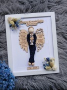 Pamiątka pierwszej komunii aniołek na komunię upominek ramka makrama