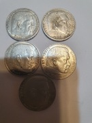 5 marek srebro  5 sztuk 1936, 1937, 1938,1939 III Rzesza
