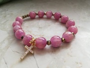 Różaniec bransoletka dziesiątka różowa złota z żywicy  hematyt 10mm