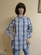 Tommy Hilfiger damska koszula z żabotem w niebiesko-białą kratkę _ L