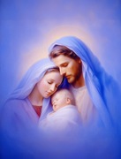 Obraz Święta Rodzina 40x60 cm – błękitne tło, prezent na chrzest