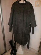 SZARY GRAFITOWY WEŁNA ALPAKA + MOHEROWY + BOTKI ZARA TRAFALUC SKÓRA 38/40