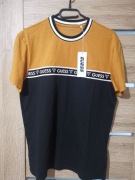 Koszulka GUESS M męska T-shirt dwukolorowa czarno-musztardowa nowa z metką