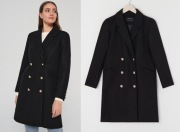 SINSAY klasyczny militarny płaszcz czarny NOWY mięsist dwurzędowy XS/34