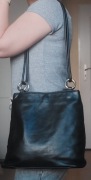 Debenhams skórzana czarna torebka na ramię skóra naturalna shopper tote bag